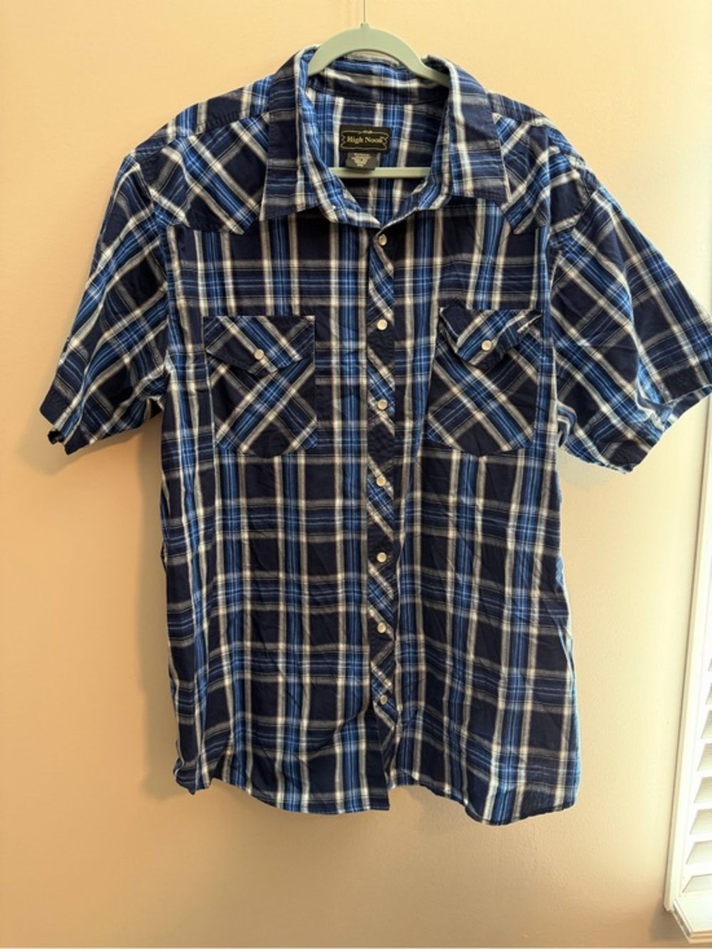 High Noon Men’s Blue Plaid Short-Sleeve Button-Down Shirt - Picture 1 of 4